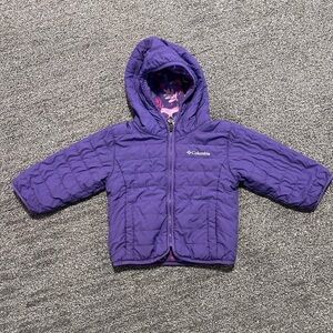 Columbia 2T Reversible Puffer Coat Fleece Purple Fox Leaf Print